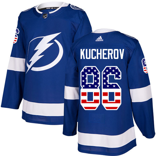 Herren Tampa Bay Lightning Eishockey Trikot Nikita Kucherov #86 Authentic Blau USA Flag Fashion